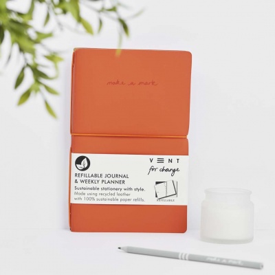 Recycled Leather Refillable Journal & Weekly Planner - Orange
